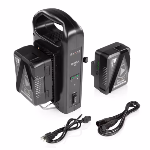 Shape - Two SHAPE FULL PLAY 14.8 V 98 WH rechargeable lithium-ion gold-mount batteries with SHAPE FULL PLAY intelligent dual gold-mount battery charger