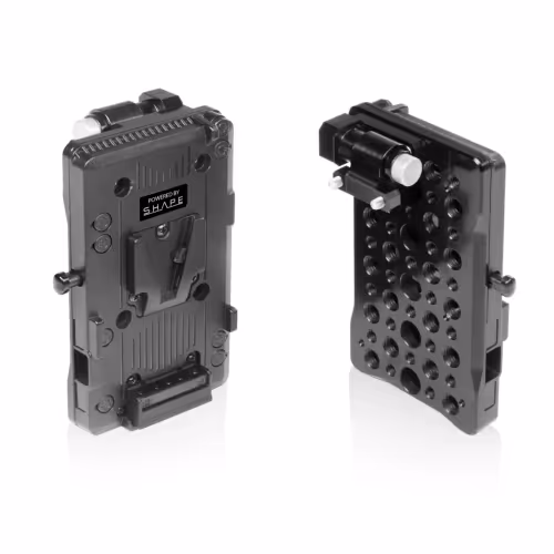 Shape - V-mount pivoting battery plate for monitor cage