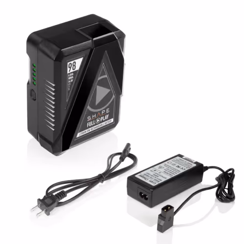 Shape - One SHAPE FULL PLAY14.8 V 98 WH rechargeable lithium-ion V-mount battery with SHAPE FULL PLAY portable d-tap travel battery charger