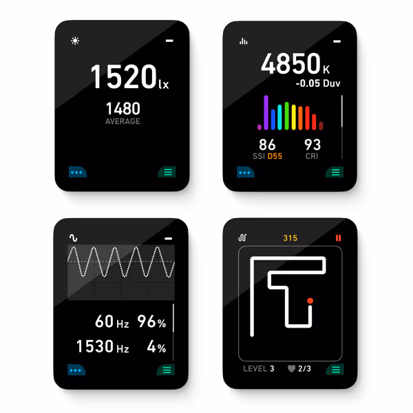 Other features to discover: Lux meter, spectrum analysis, flicker measurement… and even Snake!